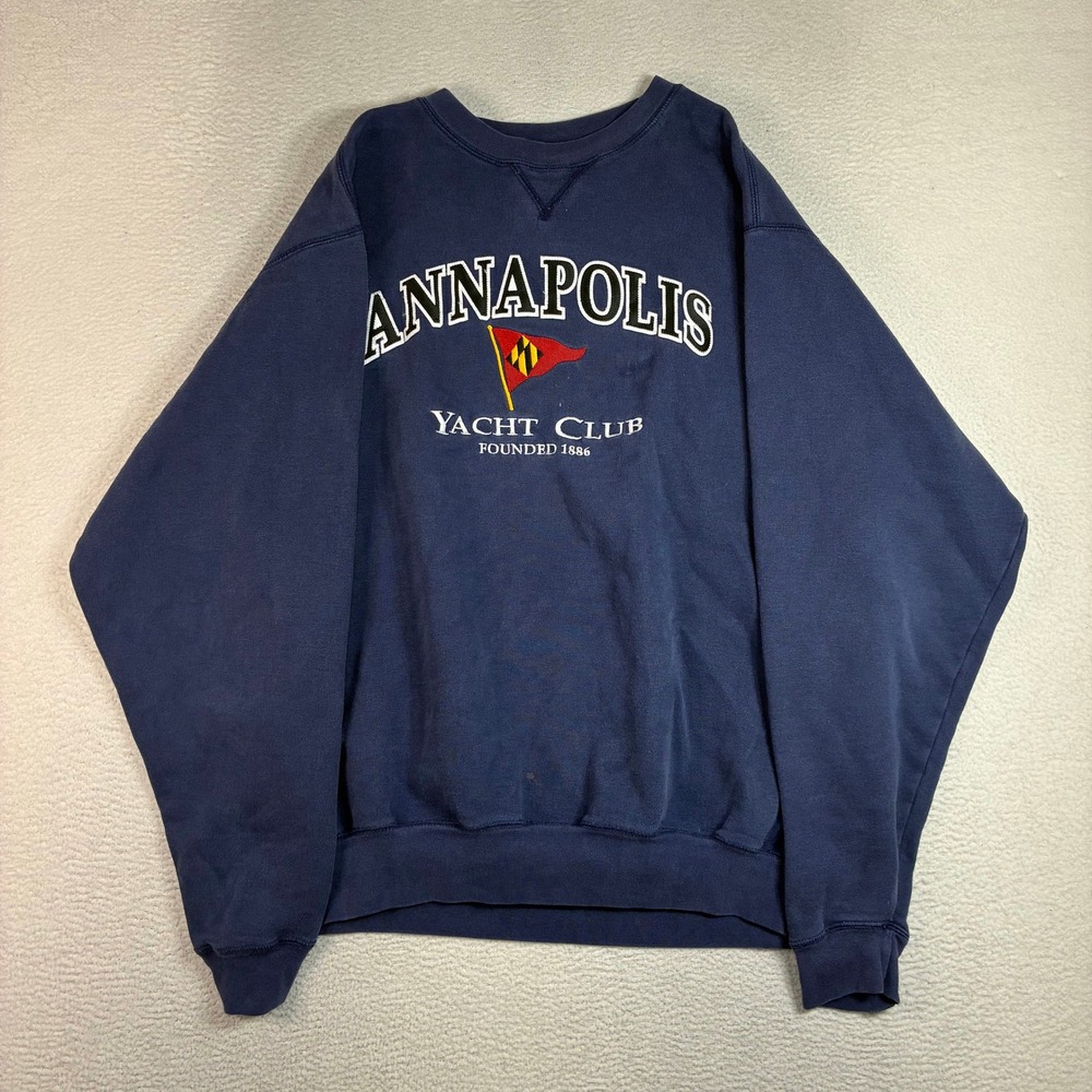 Annapolis Yacht Club Crewneck Sweatshirt Men L Blue Pullover Nautical Preppy 90s